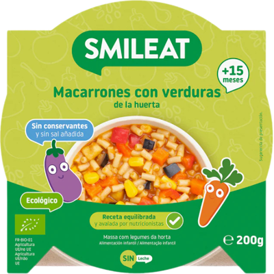 Smileat Refeição Massa com Legumes da Horta Bio 200g +15 Meses Smileat Refeição Massa com Legumes da Horta Bio 200g +15 Meses
