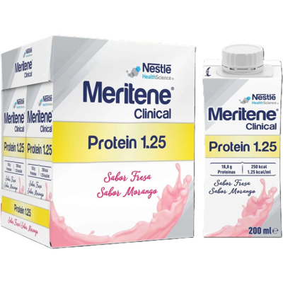 Nestlé Meritene Clinical Protein 1.25 Morango 4x200ml Oncologia, Desnutrição ou risco de desnutrição, Pós-operatório, Idoso frágil Nestlé Meritene Clinical Protein 1.25 Morango 4x200ml Oncologia, Desnutrição ou risco de desnutrição, Pós-operatório, Idoso frágil