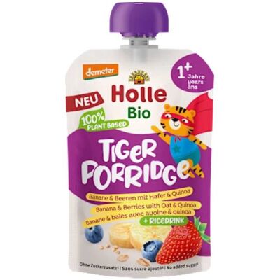 Holle Bio Puré Saqueta Tiger Porridge 110g +1 Ano Banana, Frutos vermelhos, Aveia, Quinoa e Arroz Holle Bio Puré Saqueta Tiger Porridge 110g +1 Ano Banana, Frutos vermelhos, Aveia, Quinoa e Arroz