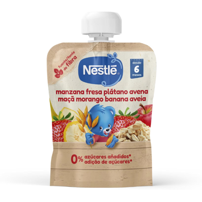 Nestlé Saqueta de Fruta Maçã, Morango, Banana e Aveia 90g +6Meses Nestlé Saqueta de Fruta Maçã, Morango, Banana e Aveia 90g +6Meses
