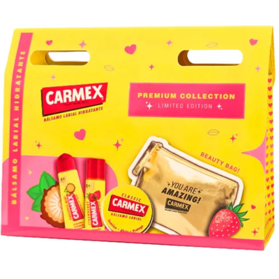 Carmex Kit Premium Collection 3 Batons + Bolsa Hidratação & Proteção Labial Carmex Kit Premium Collection 3 Batons + Bolsa Hidratação & Proteção Labial