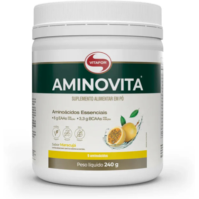 Vitafor Aminovita Pó Maracujá 240g Para recuperação muscular rápida Vitafor Aminovita Pó Maracujá 240g Para recuperação muscular rápida