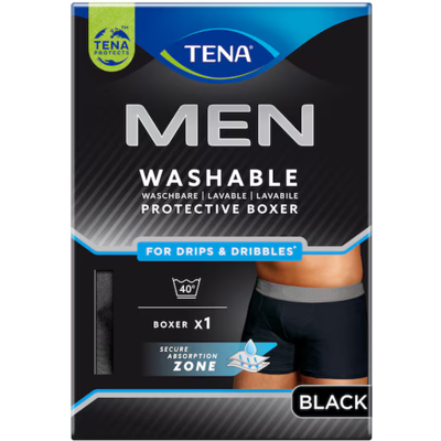 TENA Men Boxer Preto Lavável para Homem Tamanho S 1 Unidade TENA Men Boxer Preto Lavável para Homem Tamanho S 1 Unidade