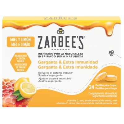 Zarbee’s Garganta & Imunidade Extra Mel e Limão 24 Pastilhas - Adultos e Crianças +8Anos Zarbee’s Garganta & Imunidade Extra Mel e Limão 24 Pastilhas - Adultos e Crianças +8Anos