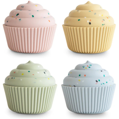 Mushie Brinquedo 4 Cupcakes Silicone para Combinar 10+ Meses Mushie Brinquedo 4 Cupcakes Silicone para Combinar 10+ Meses