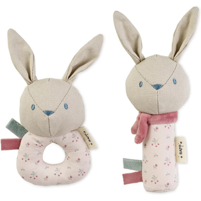 Saro Conjunto Chocalhos Cotton Bunnies Blossom Pink - Brinquedo Roca Sensorial Bebé Saro Conjunto Chocalhos Cotton Bunnies Blossom Pink - Brinquedo Roca Sensorial Bebé