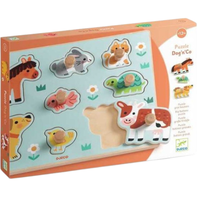 Djeco Puzzle com Pega Animais Dog'n'Co 12+ Meses 8 Peças Madeira Djeco Puzzle com Pega Animais Dog'n'Co 12+ Meses 8 Peças Madeira