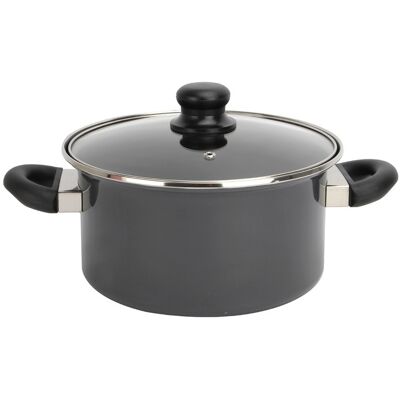 Caçarola Tampa Vidro Actuel Aço Esmaltado Preto 24cm Caçarola Tampa Vidro Actuel Aço Esmaltado Preto 24cm