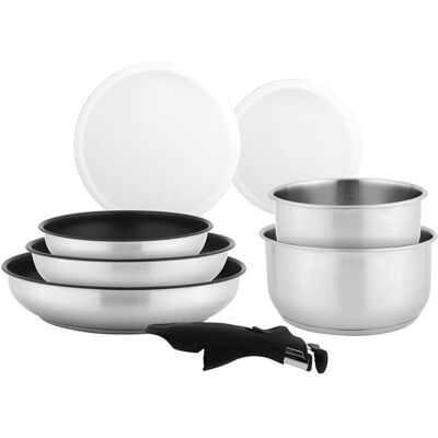 Trem De Cozinha Actuel Em Inox Com Cabo Amovível E Tampa 5 Peças Trem De Cozinha Actuel Em Inox Com Cabo Amovível E Tampa 5 Peças