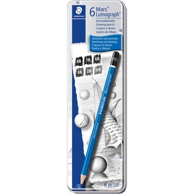 Lápis Grafite Mars Staedtler Lumograph Caixa Em Metal Com 6 Unidades Lápis Grafite Mars Staedtler Lumograph Caixa Em Metal Com 6 Unidades
