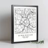 Nacnic Póster Mapa Do Estilo Nórdico da Cidade de Birmingham em Preto e Branco.