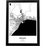 Nacnic Pôster De Mapa De Málaga - Espanhol. Les De Cidades Espanholas Com Mares E Rios De Preto. Sem Quadro