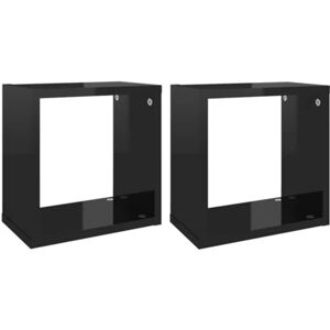 Vidaxl Prateleiras parede forma de cubo 2 pcs 26x15x26 cm preto brilh.