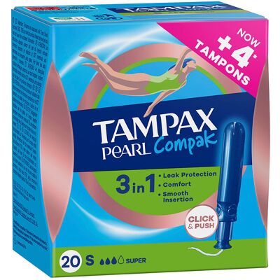 Tampão super Tampax Pearl Compak 20 unidades Tampão super Tampax Pearl Compak 20 unidades