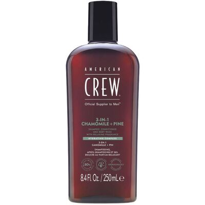 American Crew 3 em 1 Champô, Condicionador e Gel de Duche de Camomila & Pinheiro (250ml) American Crew 3 em 1 Champô, Condicionador e Gel de Duche de Camomila & Pinheiro (250ml)