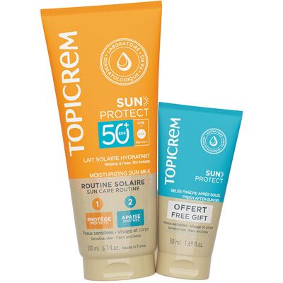 Topicrem Sun Protect SPF50+ Duo Leite Solar & Gel Após Sol Topicrem Sun Protect SPF50+ Duo Leite Solar & Gel Após Sol