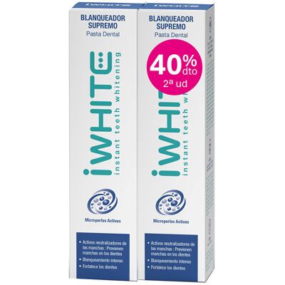 Iwhite Pacote de pasta de dentes branqueadora Supreme com 2 x 75 ml Iwhite Pacote de pasta de dentes branqueadora Supreme com 2 x 75 ml