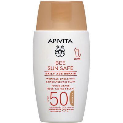 Apivita Fluido facial Bee Sun SAFE, reparação antienvelhecimento diária com cor Fps 50, 50 ml Apivita Fluido facial Bee Sun SAFE, reparação antienvelhecimento diária com cor Fps 50, 50 ml