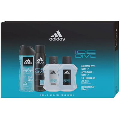 Conjunto de Perfume Adidas Ice Dive - Eau de Toilette, Spray Corporal, Gel de Banho, After Shave Conjunto de Perfume Adidas Ice Dive - Eau de Toilette, Spray Corporal, Gel de Banho, After Shave