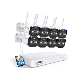 Zosi Kit CCTV câmaras vigilância 8 câmaras Wi-Fi 2K 8CH com NVR + disco