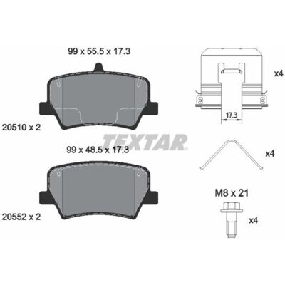 Conjunto de pastilhas de travão TEXTAR 2051001, atrás Conjunto de pastilhas de travão TEXTAR 2051001, atrás
