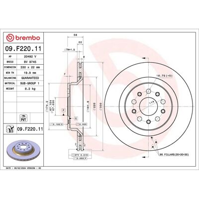 Disco de travão BREMBO 09.F220.11, 1 Peça Disco de travão BREMBO 09.F220.11, 1 Peça