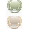 2 Chupetas Philips/Avent Ultra Soft Silicone 0-6M, Verde/Bege