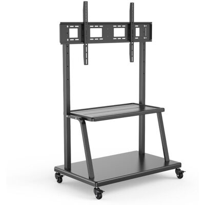 Suporte para TV Ewent EW1541 em aço resistente, 150 kg, altura ajustável, 4 rodas, 2 prateleiras Suporte para TV Ewent EW1541 em aço resistente, 150 kg, altura ajustável, 4 rodas, 2 prateleiras