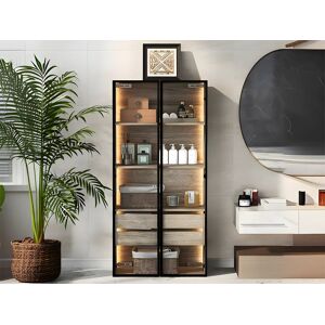 ModernLuxe Vitrine、Móveis de casa de banho com LED - 2 gavetas grandes e 2 portas de vidro - Natural ModernLuxe Vitrine、Móveis de casa de banho com LED - 2 gavetas grandes e 2 portas de vidro - Natural