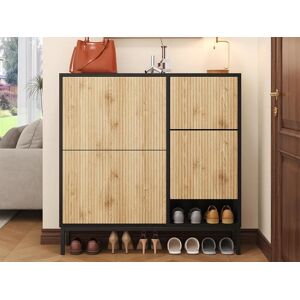 ModernLuxe Sapateira com banco rebatível - 3 portas basculantes - Preto e Natural ModernLuxe Sapateira com banco rebatível - 3 portas basculantes - Preto e Natural