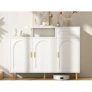 ModernLuxe Móvel para sapatos 120 x 35 x 92 cm - 1 gaveta + 3 portas - pés em metal - Branco ModernLuxe Móvel para sapatos 120 x 35 x 92 cm - 1 gaveta + 3 portas - pés em metal - Branco