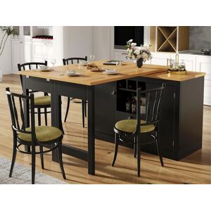 ModernLuxe Móvel de bar de cozinha extensível - e rotação 360° - mesa grande - 180x79.5x71.5 cm - 2 gavetas e 2 portas - 3 adegas - Preto ModernLuxe Móvel de bar de cozinha extensível - e rotação 360° - mesa grande - 180x79.5x71.5 cm - 2 gavetas e 2 portas - 3 adegas - Preto