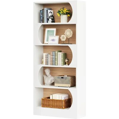 Estante de 5 níveis Tribesigns, prateleiras de armazenamento de 180 cm, estante grande de cubo aberto, prateleiras de exposição de madeira para quarto, sala de estar, escritório, branco e nogueira Estante de 5 níveis Tribesigns, prateleiras de armazenamento de 180 cm, estante grande de cubo aberto, prateleiras de exposição de madeira para quarto, sala de estar, escritório, branco e nogueira
