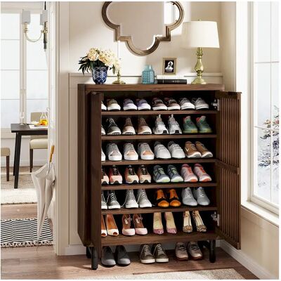 Tribesigns Guarda-roupa de sapatos retrô com 6 níveis, para 24 pares de sapatos, com portas e prateleiras ajustáveis Tribesigns Guarda-roupa de sapatos retrô com 6 níveis, para 24 pares de sapatos, com portas e prateleiras ajustáveis