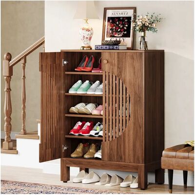 Tribesigns Guarda-roupa para sapatos com 5 níveis, com portas redondas em persianas e prateleiras ajustáveis Tribesigns Guarda-roupa para sapatos com 5 níveis, com portas redondas em persianas e prateleiras ajustáveis