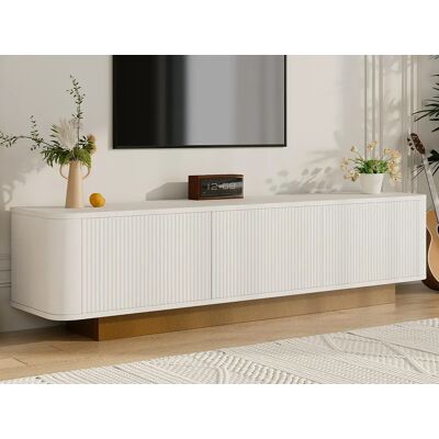 ModernLuxe Móvel de TV moderno 170x40x47cm - design redondo - 3 portas - prateleiras ajustáveis - branco ModernLuxe Móvel de TV moderno 170x40x47cm - design redondo - 3 portas - prateleiras ajustáveis - branco