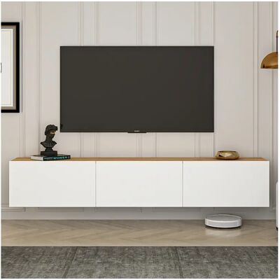 Concept-Usine Móvel de TV Suspenso 150cm Branco e Madeira com Armários - Design Moderno e Elegante Concept-Usine Móvel de TV Suspenso 150cm Branco e Madeira com Armários - Design Moderno e Elegante