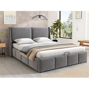 ModernLuxe Cama estofada com arrumação 140x200cm em veludo - cama com arrumação com base de ripas - Cinzento ModernLuxe Cama estofada com arrumação 140x200cm em veludo - cama com arrumação com base de ripas - Cinzento