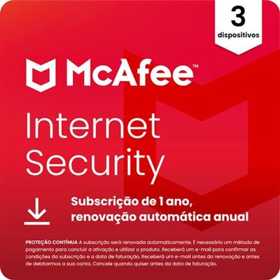 McAfee Internet Security - 3 Dispositivos - 1 Ano - Cartão Digital McAfee Internet Security - 3 Dispositivos - 1 Ano - Cartão Digital