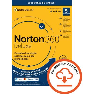 Symantec 360 Deluxe 2021 - 5 Dispositivos - 6 meses - Cartão Digital Symantec 360 Deluxe 2021 - 5 Dispositivos - 6 meses - Cartão Digital