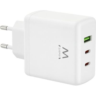 Ewent Carregador GaN USB+2x USB-C EW1331- Branco Ewent Carregador GaN USB+2x USB-C EW1331- Branco