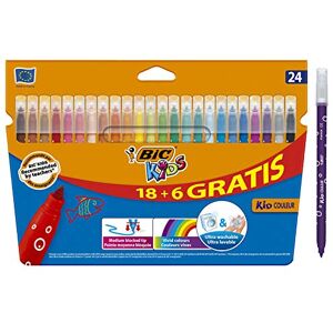 BIC Marcadores infantis laváveis para crianças, ideal para material escolar e de escritório, Kid Couleur, ponta média, cores chamativas, caixa de 24 marcadores BIC Marcadores infantis laváveis para crianças, ideal para material escolar e de escritório, Kid Couleur, ponta média, cores chamativas, caixa de 24 marcadores
