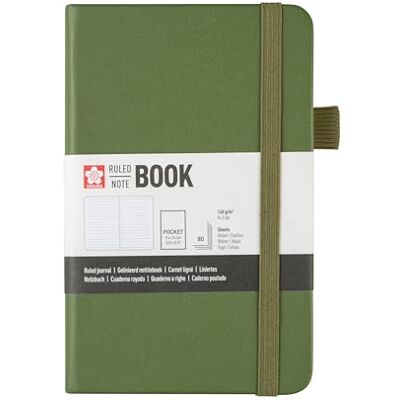 SAKURA caderno de capa dura com linhas pocket agulha de pinho, 80 folhas de papel certificado FSC, fecho elástico e bolso expansível, 14 x 9 cm. SAKURA caderno de capa dura com linhas pocket agulha de pinho, 80 folhas de papel certificado FSC, fecho elástico e bolso expansível, 14 x 9 cm.