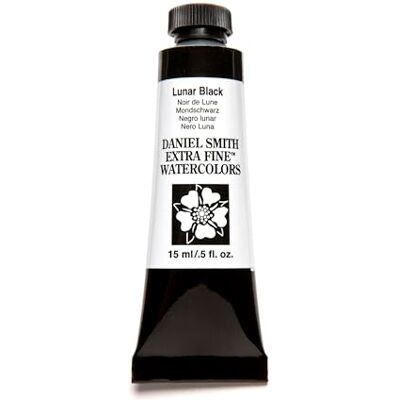 Daniel Smith Tubo de pintura em aguarela extrafina de 15 ml, cor preta lunar Daniel Smith Tubo de pintura em aguarela extrafina de 15 ml, cor preta lunar