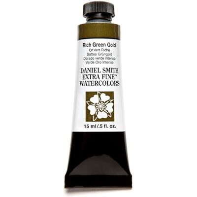 Daniel Smith Tubo de pintura em aguarela extrafina de 15 ml, ouro verde rico Daniel Smith Tubo de pintura em aguarela extrafina de 15 ml, ouro verde rico