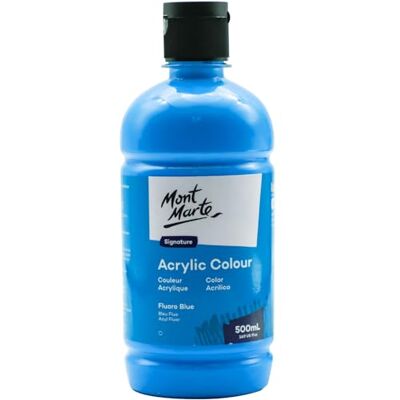 MONT MARTE Signature Tinta acrílica azul flúor, 500 ml, pacote de 6, 16,9 onças (500 ml), acabamento semi-mate, adequada para tela, madeira, tecido, couro, papelão, papel, MDF e artesanato MONT MARTE Signature Tinta acrílica azul flúor, 500 ml, pacote de 6, 16,9 onças (500 ml), acabamento semi-mate, adequada para tela, madeira, tecido, couro, papelão, papel, MDF e artesanato