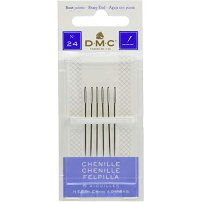 DMC Agulhas de chenille Variedade de 6 agulhas para bordar Para tecidos grossos com ponta Ideal para bordado e estofamento DMC Agulhas de chenille Variedade de 6 agulhas para bordar Para tecidos grossos com ponta Ideal para bordado e estofamento