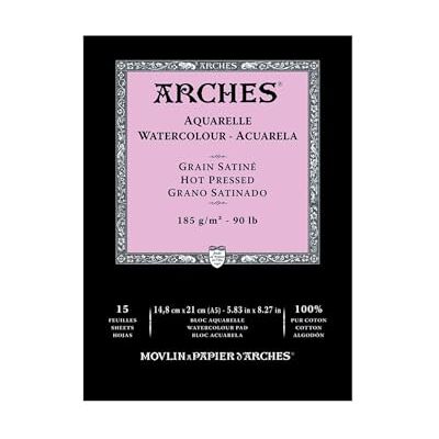 ARCHES Bloco para aguarela colada 1 lado (15 folhas), grão acetinado, branco natural 185 g/m2, A5 ARCHES Bloco para aguarela colada 1 lado (15 folhas), grão acetinado, branco natural 185 g/m2, A5