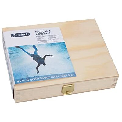 Schmincke HORADAM® AQUARELL, Conjunto Super Granulação Mar Profundo, 5 tubos de 15 ml, 74 841 097, caixa de madeira, tons muito granulados, aguarelas finas supergranuladas. Schmincke HORADAM® AQUARELL, Conjunto Super Granulação Mar Profundo, 5 tubos de 15 ml, 74 841 097, caixa de madeira, tons muito granulados, aguarelas finas supergranuladas.