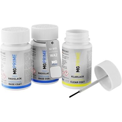 PRiME Lápis de retoque para BYD WA2 / WA8 Xue Yu Bai Pearl verniz Branco como neve, pintura automotiva, kit camada de fundo base verniz, frascos de tinta com pincel, 50 ml cada PRiME Lápis de retoque para BYD WA2 / WA8 Xue Yu Bai Pearl verniz Branco como neve, pintura automotiva, kit camada de fundo base verniz, frascos de tinta com pincel, 50 ml cada